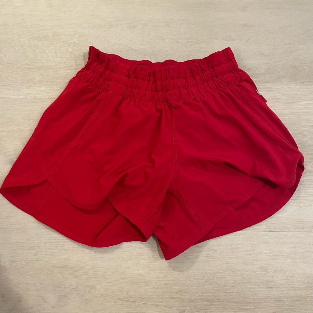 Red lululemon tracker short